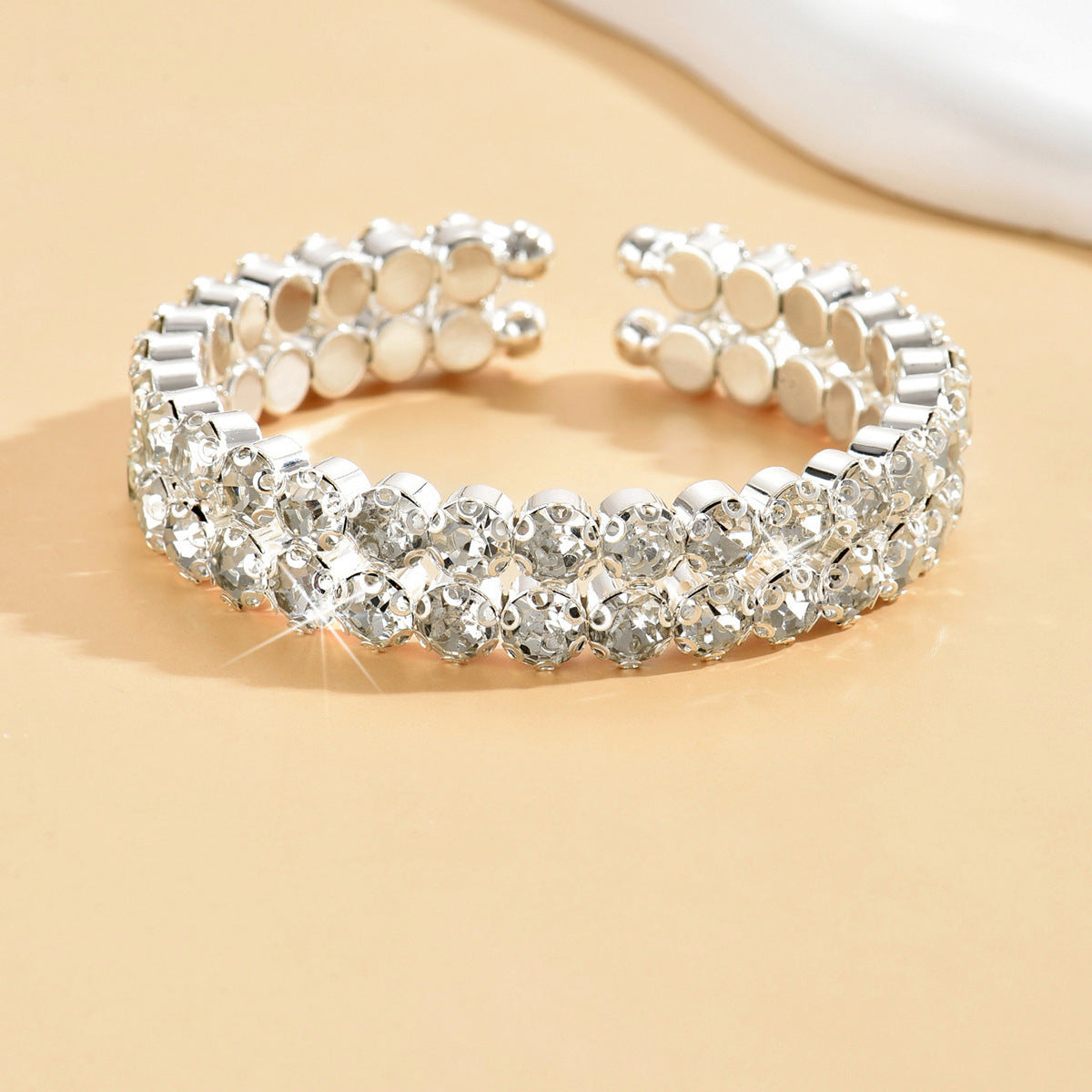 Women's Fashion Luxury Rhinestone Full Diamond Double Row Bracelet，Suitable for Daily Wear，Wedding Bride Jewelry