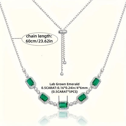 S925Silver2.5Carat Synthetic Green Imitation Gemstone Necklace，Women's Fashion Multi-Purpose，Suitable for All Occasions，Party Gift，Jewelry Gift for Family Party，Black Friday Christmas Gift，New Year Gift，Gift Box