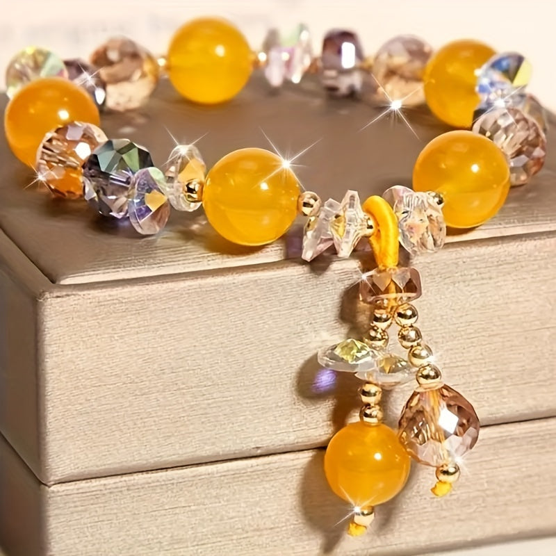 1One Yellow Gemstone Crystal Stylish Bracelet-Exquisite Handmade Design，Elegant graceful，Perfect Gift for Family、Friends、Lover-Unique、Simple、Fashionable and Meaningful Accessories