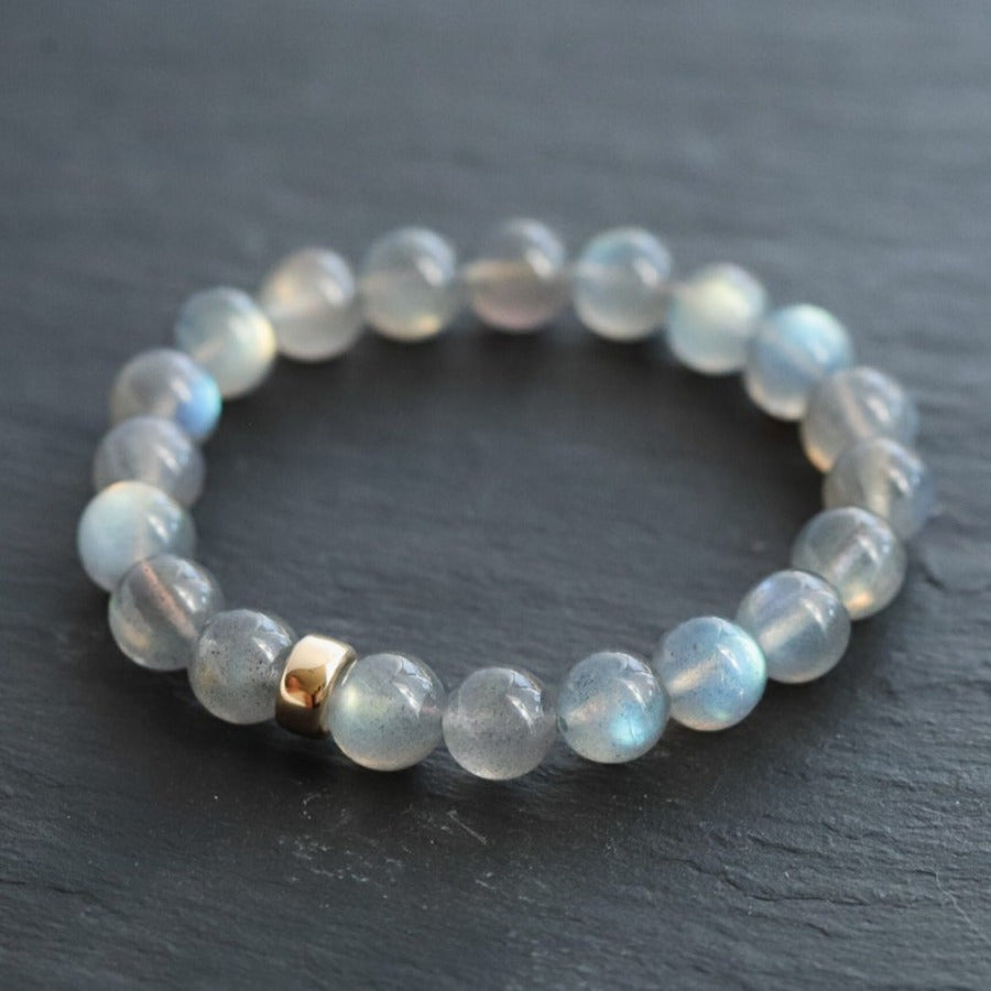 Fashion Labradorite Beaded Bracelet，Shiny Blue Embellishment - Elasticity，Cute Luxury Design，Suitable for Casual Wear