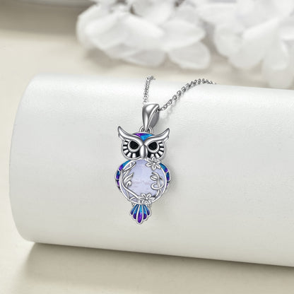 Ladies One Piece Set Fashion Owl Pendant Necklace 6.8 Gram 925 Sterling Silver White Gold Plated Set Black agate Dripping Craft Animal Jewelry Gift 18+2 Inch Extension Chain