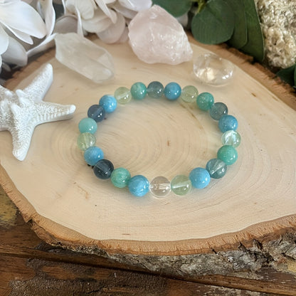 Bohemian Style 8 mm Stone Bead Bracelet，Containing Fluorite、Aquamarine and Amazonite，Suitable for Daily Wear and Gifts，Suitable for Christmas and All Seasons，Gift Jewelry|Casual Wear|Decorative Beads，Bohemian Jewelry