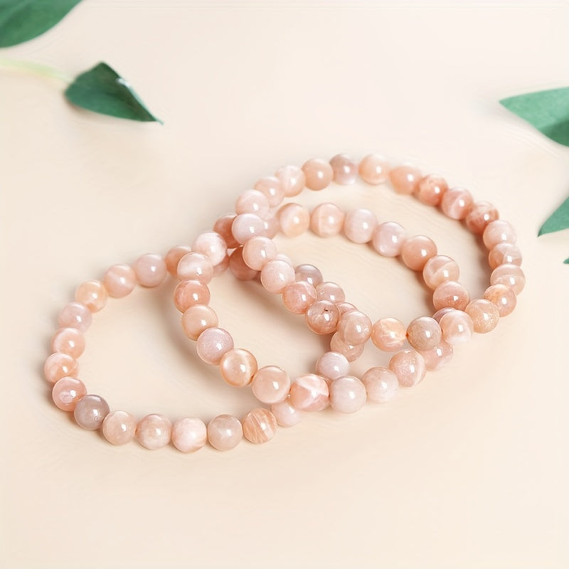 1Pieces 8mm Natural Sunstone Bracelet Orange Moonstone Bracelet  Elegant Cute Women