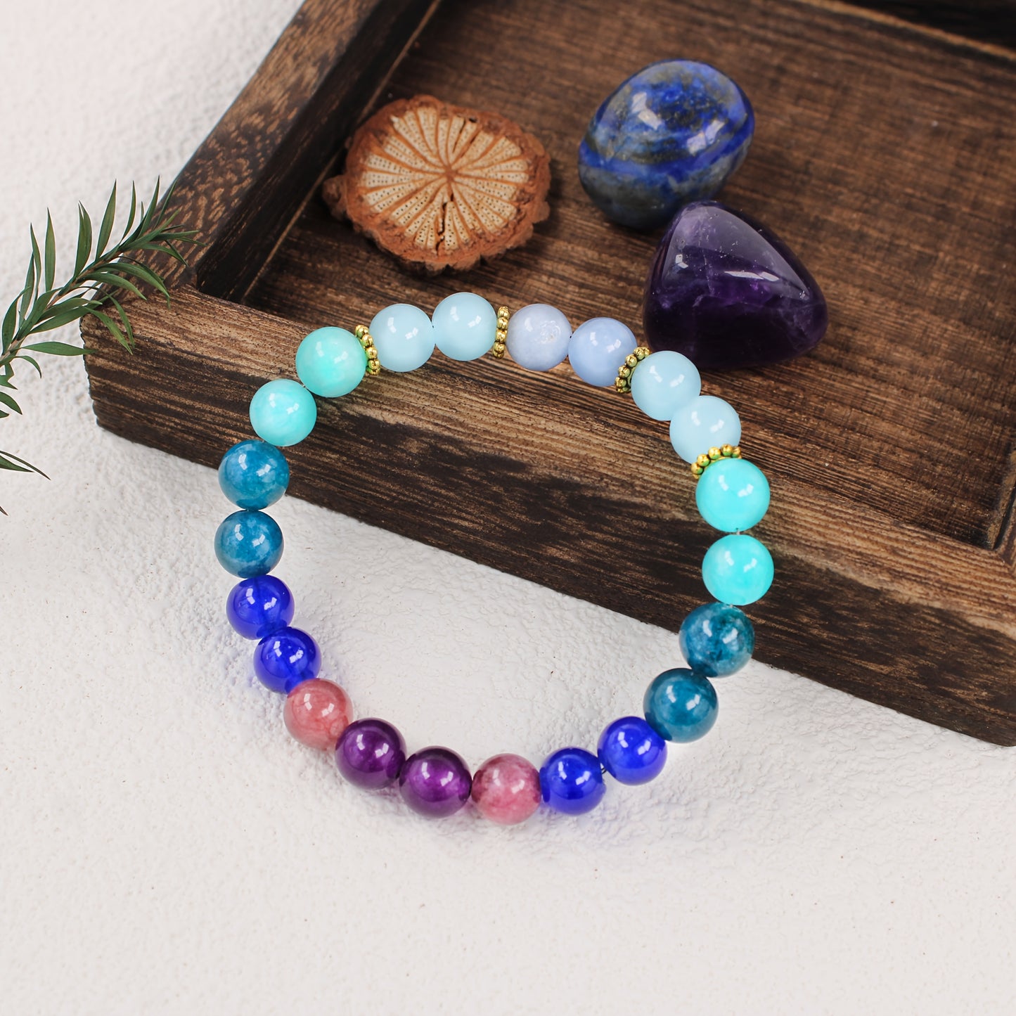 Handmade Beaded Bracelet，Color Aquamarine、Garnet and Apatite - Natural Stone Ornament，Perfect Birthday Or Spring Gift，Suitable for Friends and Colleagues