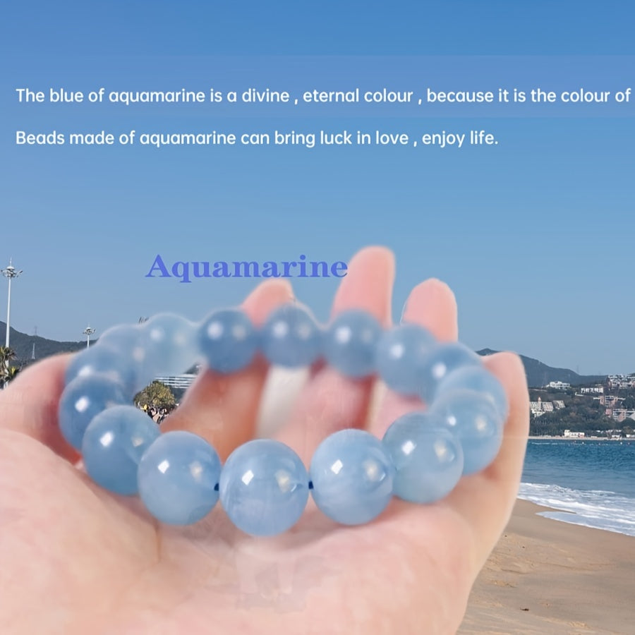 Elegant Natural Aquamarine Bracelet - Sea Blue，April Birthday Stone，Men's Fashion Gift First Choice