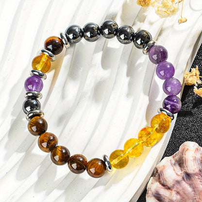 Money Bracelet - Attracting Wealth and Prosperity and Bringing Happiness Bracelet，8 mm Citrine Amethyst Bracelet Bring Him Good Luck Jewelry Gift