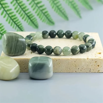 Fashion Green Jasper Beads Elastic8mm Bracelet - Natural Stone，Versatile Fashion Accessories，Suitable for Casual Clothing，Perfect Gift for Lovers，Ideal Choice for Valentine's Day，Autumn Dress Special Occasion