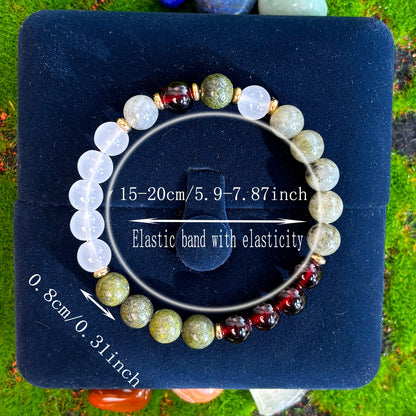 Harmonious Combination，Bohemian Magic Bracelet，Moonstone、Dragon Blood Stone and Garnet - Handmade Beaded Stretch Ornament，Suitable for Men and Women Daily Wear Or Holiday Gifts