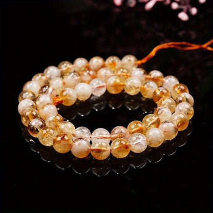 Handmade Citrine Stone Beads Bracelet - 8 mm Yellow Crystal Elastic，Natural Elegance，Suitable 6-7.5 Inch Wrist - Perfect Gift for Relatives