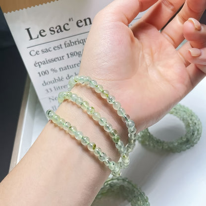 Women's Elegant Multi-Layer Natural Prehnite Bracelet - 5mm Three Rings Crystal Beads，Suitable for Casual Wear and Special Occasions