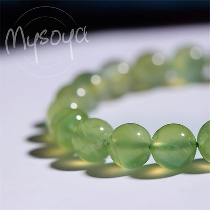 100% Handmade Natural Lucky Green Prehnite Bracelet，Bright Colors，Super White Bracelet，10mm Beads，Gift Box，Suitable for Him/Her Neutral Jewelry，Suitable for Daily Use、Christmas、Thanksgiving Day、Gifts for New Year and Valentine's Day。