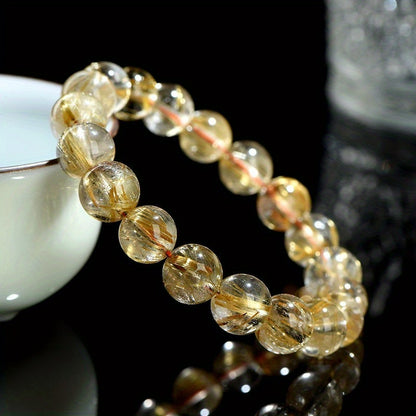 Vintage Bohemian Style Natural Stone Beads Bracelet，Elastic Scaling，Crystal Clear Quartz，Suitable for Daily and Holiday Wear，Four Seasons Accessories