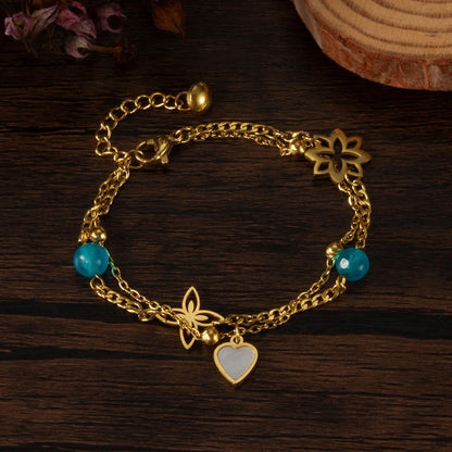 Blue Imitation Crystal Double Bracelet - Fashion Creative Style，Perfect for Valentine's Day Or Christmas Gifts