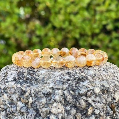 Handmade Citrine Stone Beads Bracelet - 8 mm Yellow Crystal Elastic，Natural Elegance，Suitable 6-7.5 Inch Wrist - Perfect Gift for Relatives