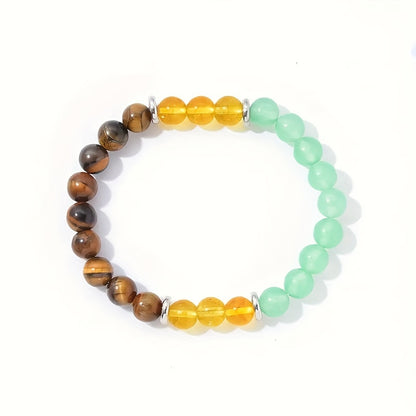 1Strip8mm Tiger Eye Natural Citrine Lucky Protection Elastic Bracelet，Suitable for Men/Ladies，Bohemian Jewelry，Daily Wear Bracelet，Exquisite Bead Bracelet，Gift for Her