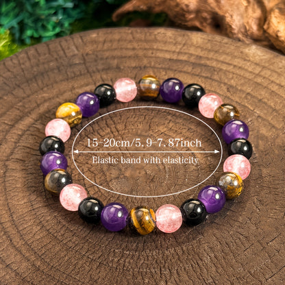 Natural Stone Tigereye、Amethyst、Citrus Stone Bracelet，Handmade Elastic Jewelry Relief Jewelry for Men and Women，Mental Balance and Communication Enhancement - 1 Pieces