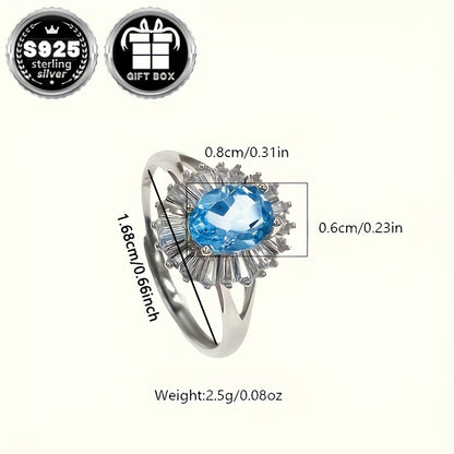 Blue Oval Topaz Pendant Ring，925Sterling Silver，Suitable for Party and Daily Wear