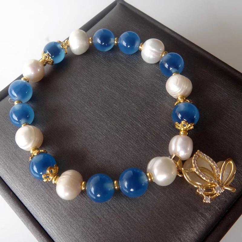 Elegant Aquamarine with Freshwater Stone Bracelet，Handmade Butterfly Hanging Ornament - Her Perfect Gift，Suitable for All Seasons