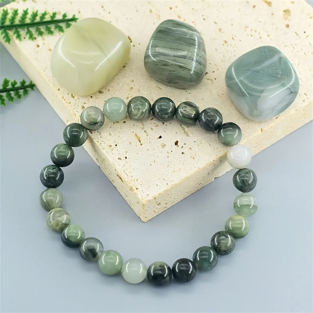 Fashion Green Jasper Beads Elastic8mm Bracelet - Natural Stone，Versatile Fashion Accessories，Suitable for Casual Clothing，Perfect Gift for Lovers，Ideal Choice for Valentine's Day，Autumn Dress Special Occasion