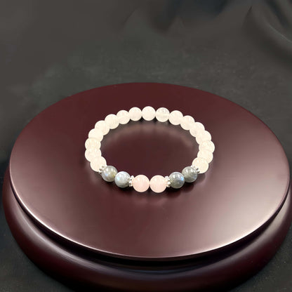 Adjustable White Crystal and Moonstone Bracelet - Attract Wealth and Love，Elastic Rope Balance Mood