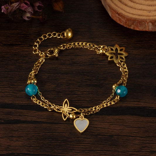 S925Silver Plating-Blue Crystal-like Hollow Flower Double Bracelet-Creative Personalized Fashion Style-Best Casual Wear-Valentine's Day-Christmas Gift