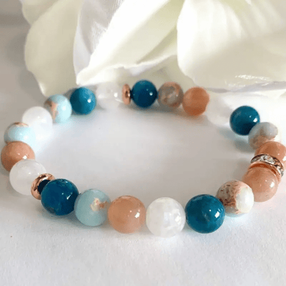 Men's Handmade Apatite and Sunstone Bracelet - Casual Style，Synthetic Gemstone Ornament