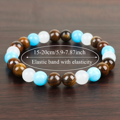 Tiger Eye White Crystal and Artificial Aquamarine Beaded Stackable Bracelet- Enhance Confidence and Good Luck，Couple，Men's and women's accessories- For Relatives、Perfect Valentine's Day Jewelry Gift for Friends and Family