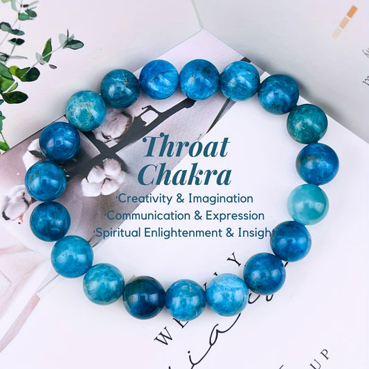 Magic Crystal Authentic Natural Blue Apatite Crystal Bracelet - March and September Birthday Stone - Gem Jewelry for Spiritual Insight and Communication，Holiday Ideal Gift，Crystal Jewelry