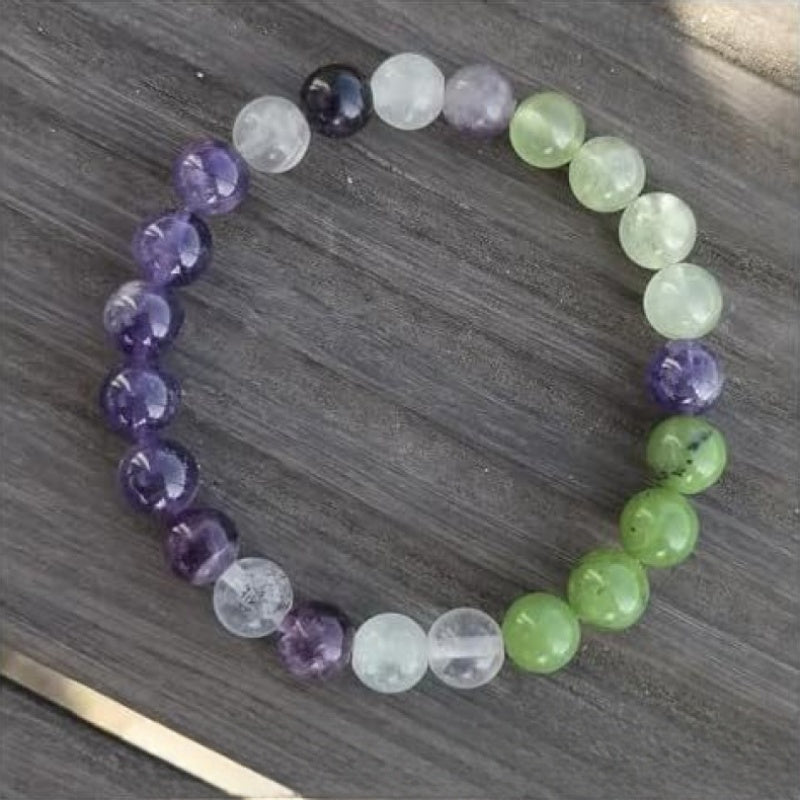 1pc Boho Natural Stone Bead Bracelet，Amethyst and Quartz Imitation Gemstone Yoga Jewelry，Color Fluorescent Cure Crystal Gift，Grape agate Pendant Bracelet