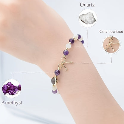 Elegant French Gem Bracelet - 14K Gold Plated Moonstone、Malachite、Tigereye and Amethyst Beads，Boost Intuition、Confidence and Spiritual Growth - Suitable for Christmas and Daily Wear