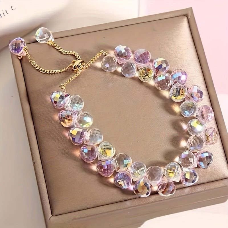 1 Exquisite Double-Layer Crystal-like Bead Necklace Bracelet - Fashion All-Matching，Easy to Wear，Suitable for Any Occasion - Exquisite Fashion，Perfect Match with Your Clothing