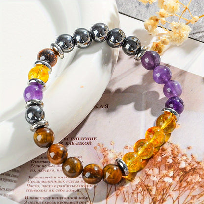 Money Bracelet - Attracting Wealth and Prosperity and Bringing Happiness Bracelet，8 mm Citrine Amethyst Bracelet Bring Him Good Luck Jewelry Gift