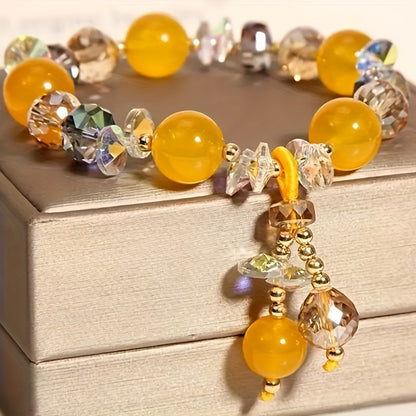 1One Yellow Gemstone Crystal Stylish Bracelet-Exquisite Handmade Design，Elegant graceful，Perfect Gift for Family、Friends、Lover-Unique、Simple、Fashionable and Meaningful Accessories