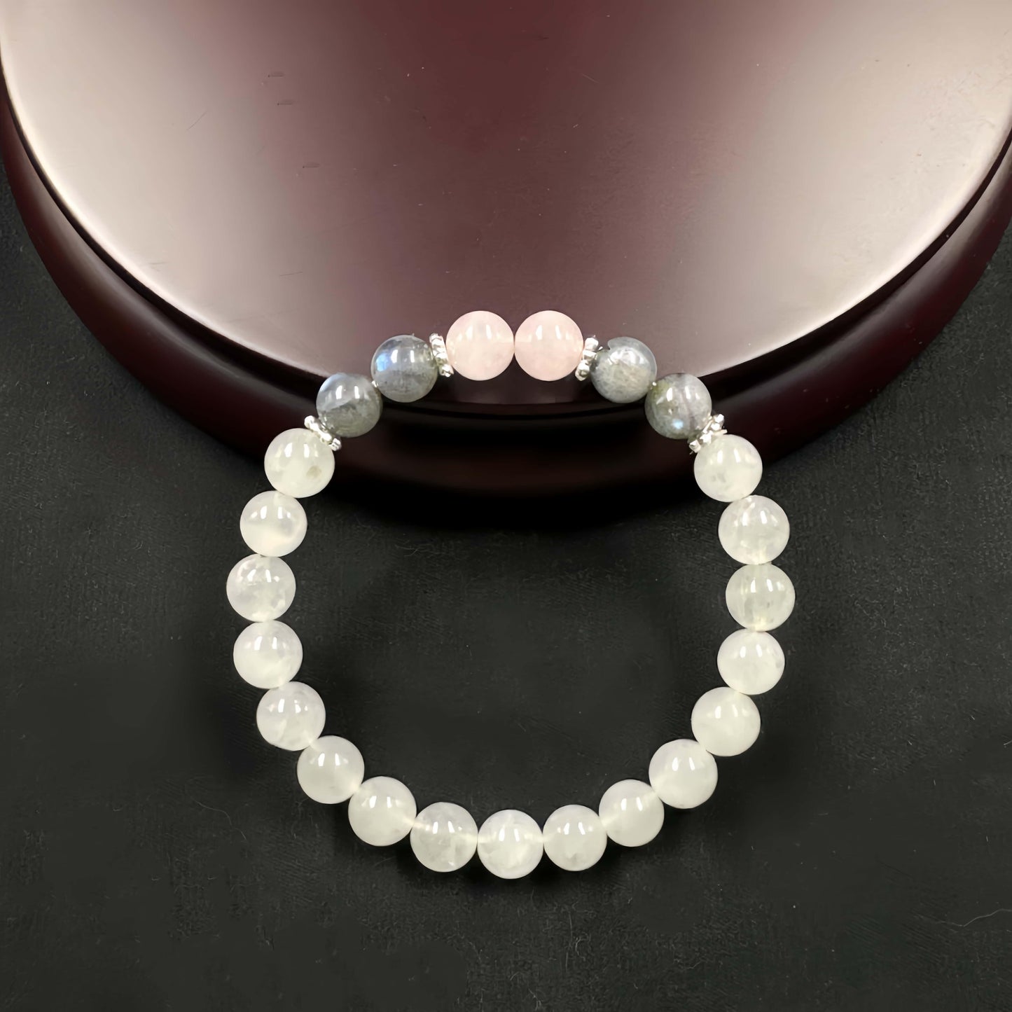 Adjustable White Crystal and Moonstone Bracelet - Attract Wealth and Love，Elastic Rope Balance Mood