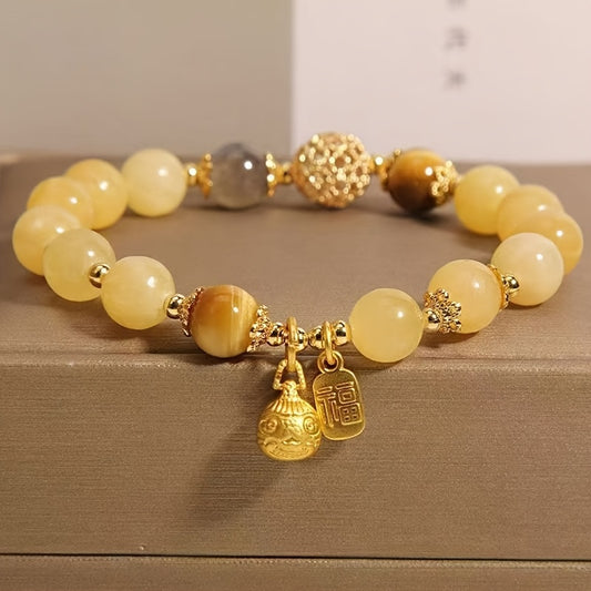 Vintage Style Citrine Bead Bracelet，With Unique Charm and Diet Balls Details，Suitable for Daily Wear，Suitable for All Seasons