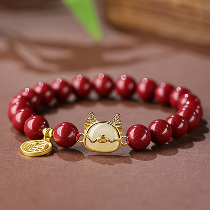 Fashion Bohemian Style Cinnabar Beads Bracelet with Lucky Charm Pendant - Perfect Gift，Suitable for Daily Wear and Party