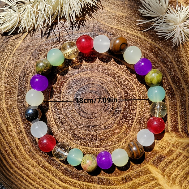 8mm Colorful Natural Stone Bracelet - Retro Bohemian Style，Moonstone、Citrine and Tigereye - Suitable for Daily Dress-up and Gifts，Best Choice for Christmas