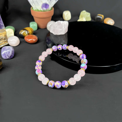 Elegant Pink Charm Bracelet，With Emperor Stone and Rose Quartz - Retro Bohemian Style，Natural Beads，Perfect Gift for Her