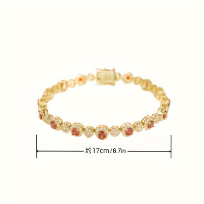 Elegant14K Gold-Plated Tennis Bracelet，with Garnet and White Cubic Zirconia - Perfect Anniversary、Birthday and Valentine's Day Gifts