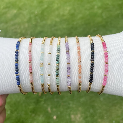 【Popular Choice】1 Elegant Simple Adjustable Bracelet，Matching 18K Gold Plated Stainless Steel and Natural Stone Beads - Moonstone、Rose Quartz、Lapis Lazuli |Ideal Everyday Wear Or Gift for Ladies，Bracelet beads