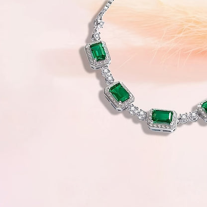 S925Silver2.5Carat Synthetic Green Imitation Gemstone Necklace，Women's Fashion Multi-Purpose，Suitable for All Occasions，Party Gift，Jewelry Gift for Family Party，Black Friday Christmas Gift，New Year Gift，Gift Box