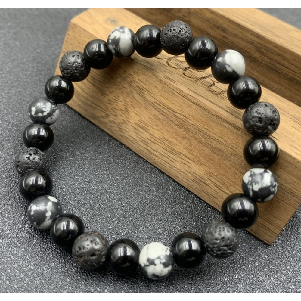 Fashion Trend Sports Style New Imitation Lava Block Imitation Volcanic Rock Map Braided Bracelets Men's Imitation Obsidian Adjustable Bracelet Bracelet Accessories