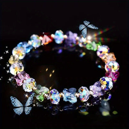 2 Bohemian Butterfly Hanging Ornament Bracelet，with Synthetic Crystal - Stretchable Elastic Rope Jewelry for Girls