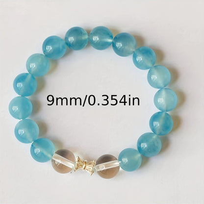 An Elegant Ocean Style Natural Sapphire Bead Bracelet，With Unique Oval Spacer and Crystal Embellishment，Fashion All-Season Daily and Gift Accessories，It Symbolizes Luck and Beauty.