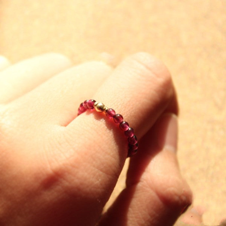 Natural Rose Garnet round Beads Stretch Ring Does Not Fade14K Gilded diy Handmade Original Simple Ring