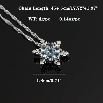 925 Silver Exquisite Blue Crystal Snowflake Flower Pendant Necklace - Unique and Elegant Romantic Occasion Jewelry Gift，Exquisite Design，Shining Crystal Embellishment