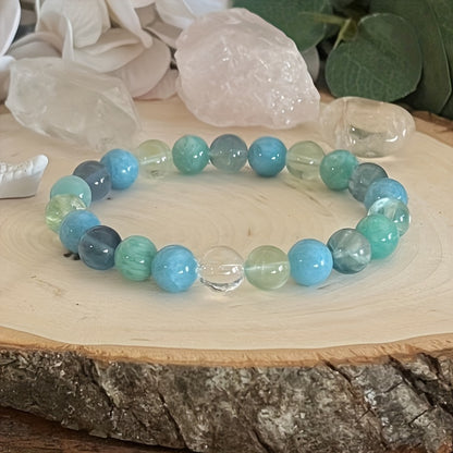 Bohemian Style 8 mm Stone Bead Bracelet，Containing Fluorite、Aquamarine and Amazonite，Suitable for Daily Wear and Gifts，Suitable for Christmas and All Seasons，Gift Jewelry|Casual Wear|Decorative Beads，Bohemian Jewelry