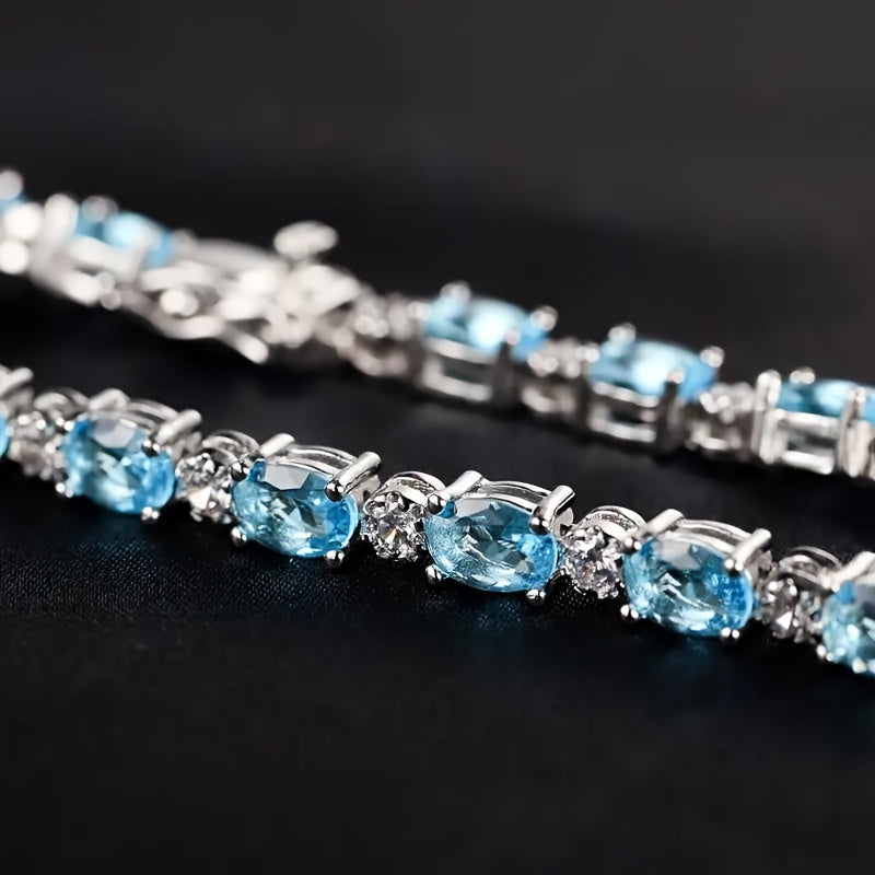 Aquamarine Zircon Bracelet，925Sterling Silver，Luxury and Noble，Same Style for Men and Women，Gift Box