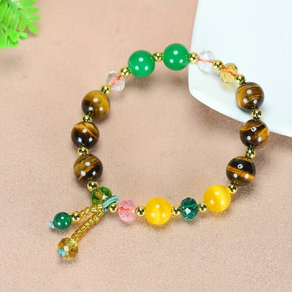 1 Round Beads Yellow Tigereye Couple Fashion Jewelry，Men's Elastic Bracelet，Party Holiday Gift