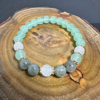 Bohemian Serenity Stone Bracelet - Amazon Stone、Aquamarine with Rose Quartz - Perfect for Love、Self-Love and Courage - Ideal Gift for Ladies